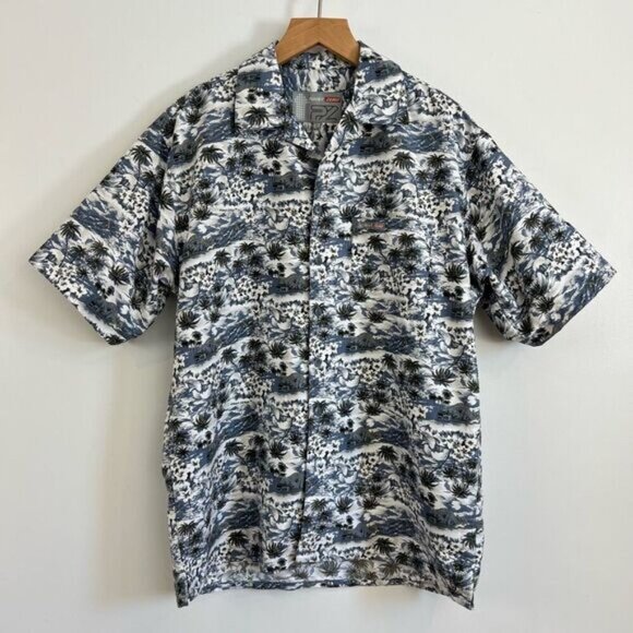 Point Zero Vital Cycle Men’s Medium Short Sleeve Hawaiian Button Down Shirt Palm - Picture 1 of 10